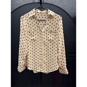 Express Portofino Tan and Black Polka Dot Button Down Shirt